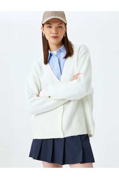 Koton V-Neck Buttoned Long Sleeve Knitwear Cardigan