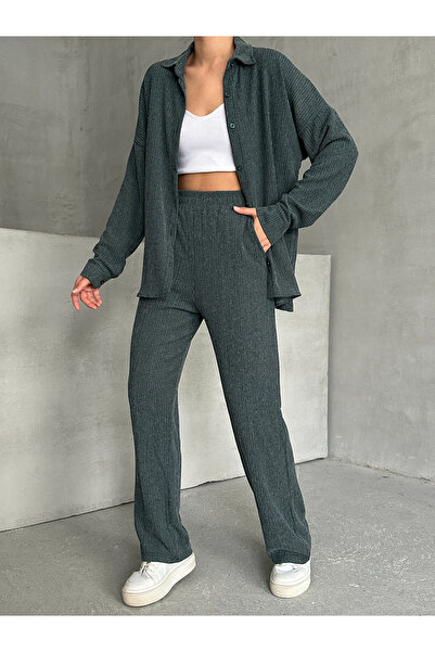 BEJNA Emerald Textured Rustic Women's Shirt Set