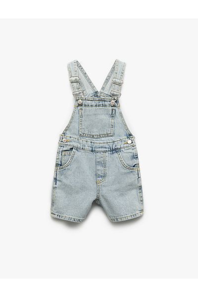 Koton Pantaloni scurți din denim cu bretele reglabile din bumbac cu buzunar