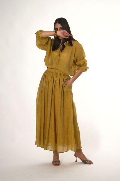 ABBRA Women's Sheer Pocket Shirt Skirt Set