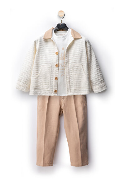 Ofislot 3-Piece Linen Cotton Bottom-Top Suit Set for Baby Boy and Child