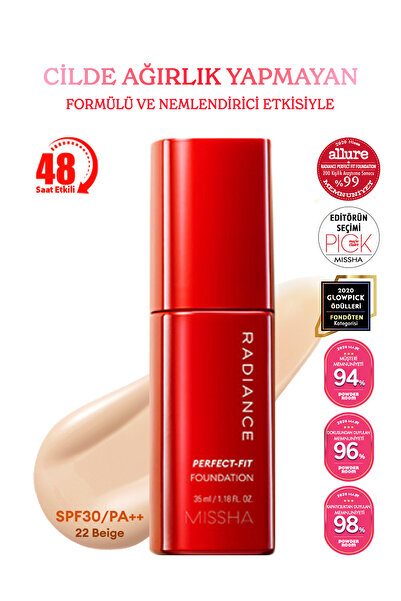 Missha Uzun Süre Kalıcı, Mat Bitişli Fondöten Radiance Perfect Fit Foundation (No.22 Beige) SPF30+/PA+++