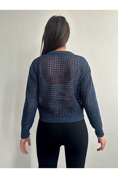 BEJNA Γυναικεία Ζακέτα Indigo Glitter Λεπτομερή ανοιχτή πλεκτά