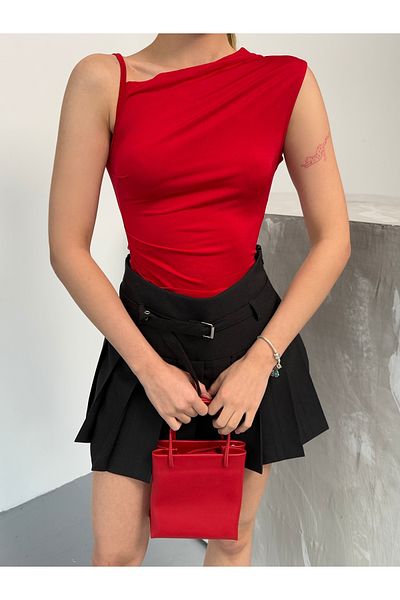 BEJNA Women's Red Strap Single Shoulder Blouse