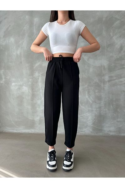 BEJNA Women's Black Modal Ribbed Stitched Comfortable Trousers