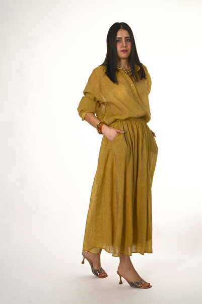 ABBRA Γυναικείο Σετ Φούστα Πουκάμισο με Διαφανή Τσέπη