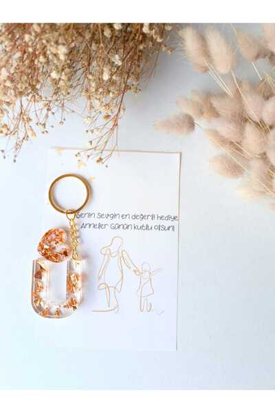 demirbasavm سلسلة مفاتيح إيبكسي مصنوعة يدويًا على شكل حرف U لعيد الأم