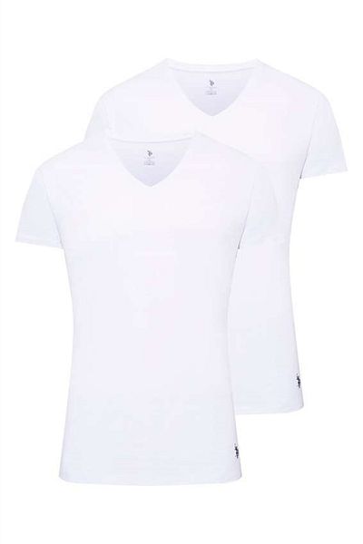 U.S. Polo Assn. U.S. Polo Assn. 80194 Men's 2-Piece Short Sleeve V-Neck Undershirt-white