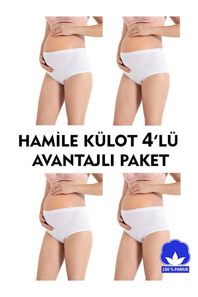 SAUNA SUIT Pachet de 4 chiloți de maternitate albi cu talie înaltă, 100% bumbac