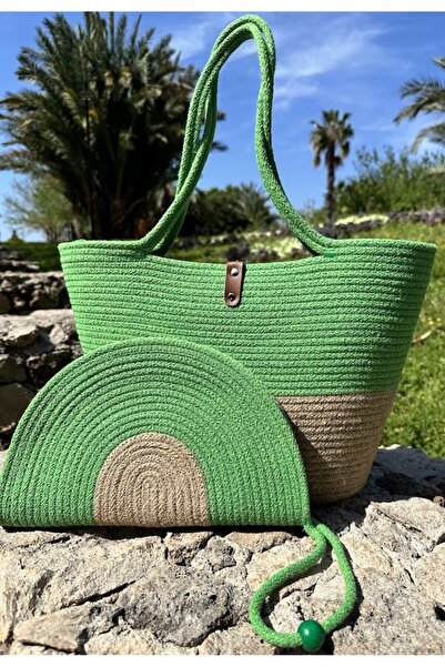 Fashion'Ss KADIN PLAJ ÇANTASI VE D CLUTCH  HASIR TRES İP KORDON ÇANTA