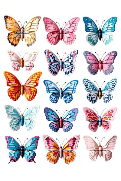 telaşe memuru Model 17 - Edible Butterfly Cake Ornament, Paper Butterfly Cake Ornament