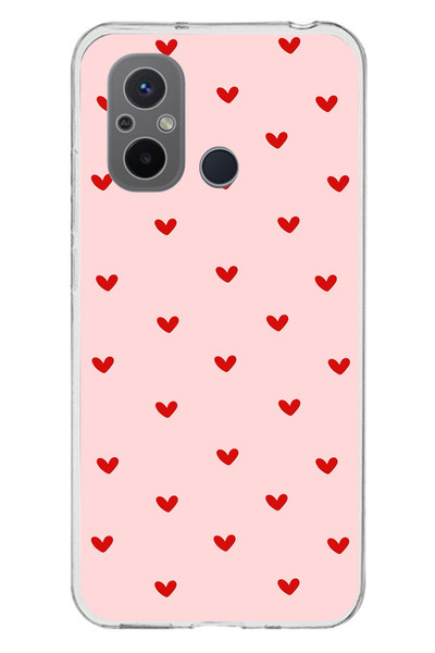TechTree Redmi 12C Compatible Red Tiny Hearts Transparent Silicone Case