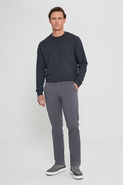 AC&Co / Altınyıldız Classics Ανδρικό φούτερ Anthracite-Melange Standard Fit Normal Cut 2 νημάτων ανακυκλωμένο βαμβακερό φούτερ με λαιμόκοψη