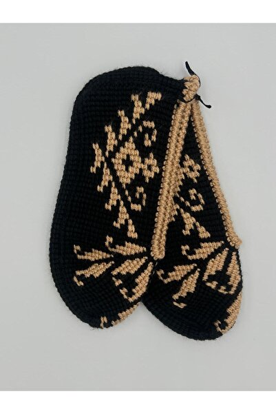 Şatilli Handmade Patik Tunus işi patik el örgüsü patik siyah bronz desenli el emeği patik çeyizlik patik