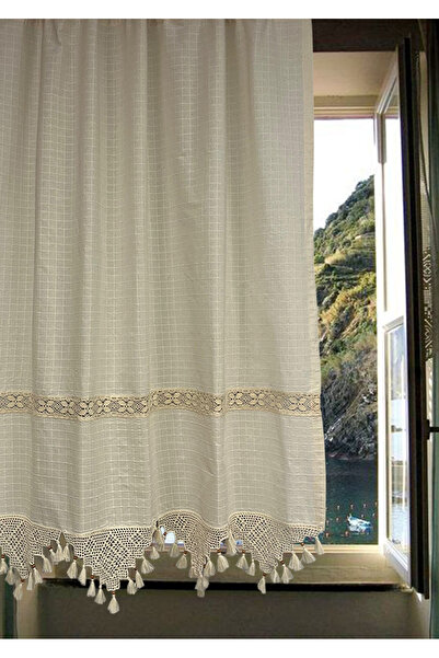 Sultana Collection Buldan İşi Ara Kopanakili El İşi Dantelli Pamuk Keten Perde