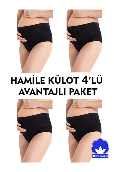 SAUNA SUIT Pachet de 4 set de chiloți de maternitate negri cu talie înaltă, 100% bumbac