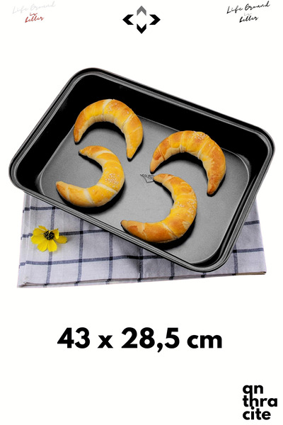 LİGROUND 🥖 2in1 Antrasit Pide/Ekmek Yapma Tepsisi Fırın Ekmek Pide Kalıbı Paslanmaz Karbon Çelik Set