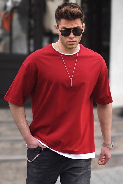 Madmext Bordeauxrotes Oversize-T-Shirt für Herren 4978