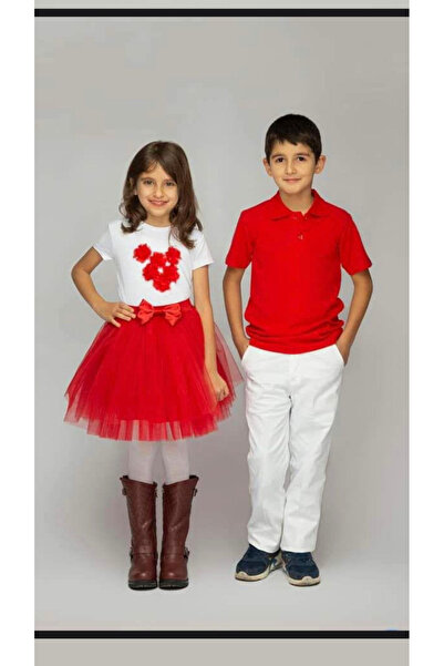 Nacar KIZ ÇOCUK TSHİRT ETEK ALT ÜST TAKIM 23 NİSAN GÖSTERİ KIYAFETİ