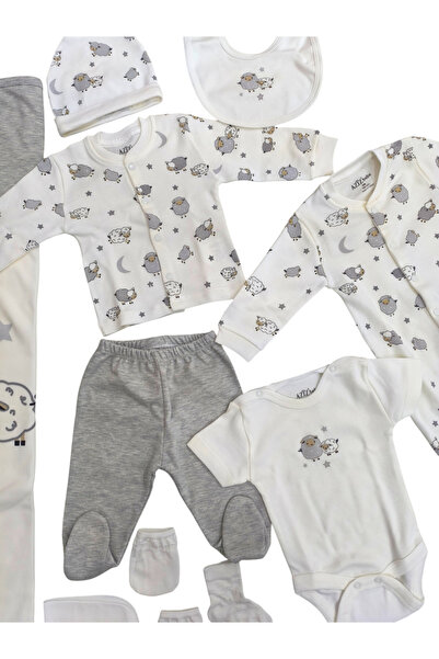 Aziz Bebe Cute Lamb Patterned 10-Piece Baby Hospital Discharge Bodysuit Set