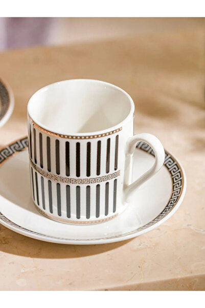 LC Waikiki Lcw Black Striped 2-Person Porcelain Coffee Cup Set