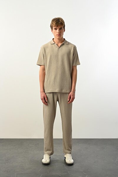 Valiberta Μπεζ ανδρικό μπλουζάκι με γιακά πόλο - Premium Shadow Texture