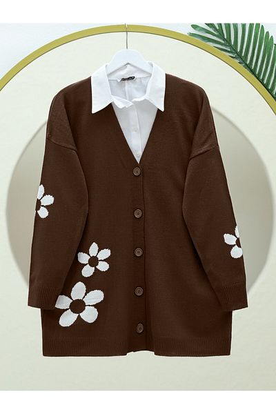 Modamorfo Daisy Patterned Buttoned Cardigan - Brown