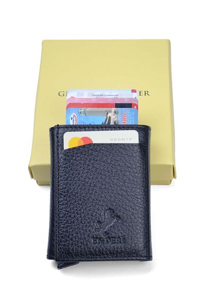 en deri Unisex Genuine Leather Cash Money Compartment Slide Mechanism Wallet Card Holder Leather Wallet