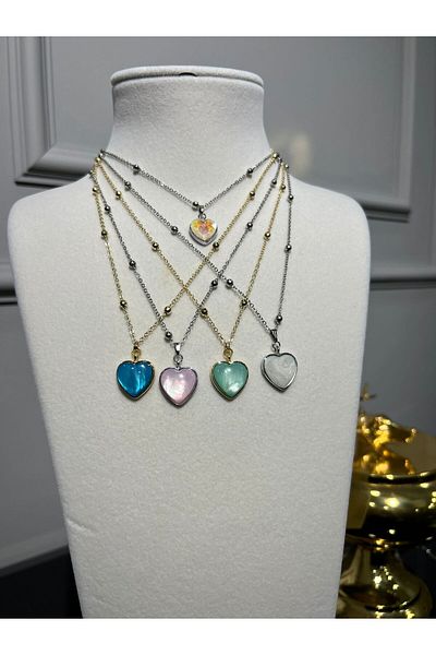 Store 5Pcs Colorful Steel Heart Necklace