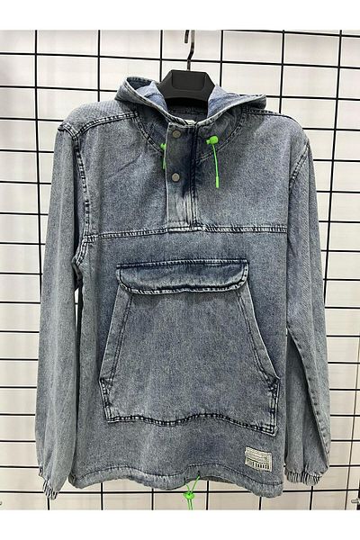KUN SPORTSWEAR Удобно дънково яке тип кенгуру - стандартна кройка с връзки и качулка