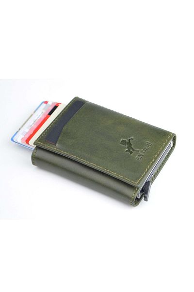 en deri Unisex Genuine Leather Cash Money Compartment Slide Mechanism Wallet Card Holder Leather Wallet