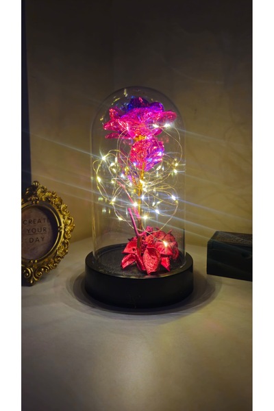 Store Led Işıklı Fanus İçinde Gül