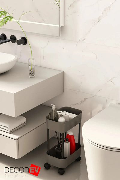 decorev 2 Tier Organizer Shelf - Bathroom and Kitchen Organizer (with Wheels) Anthracite
