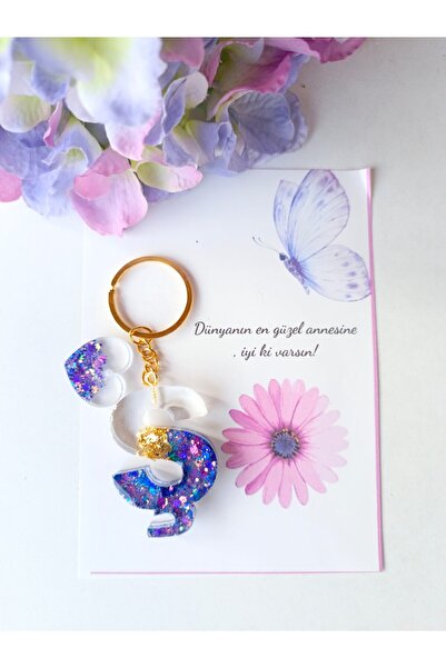 demirbasavm سلسلة مفاتيح إيبكسي مصنوعة يدويًا مخصصة لعيد الأم