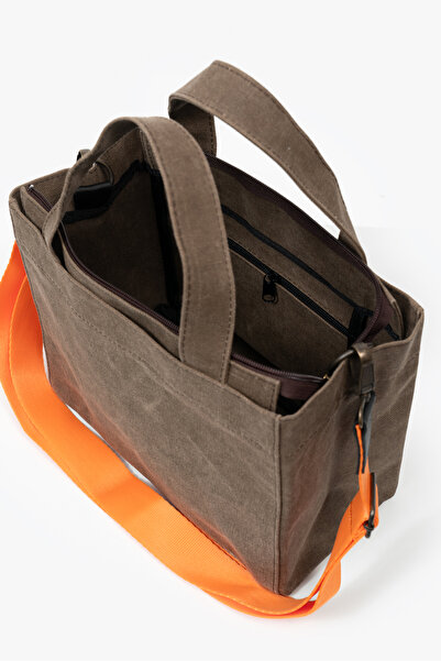 MANDOSİ Τσάντα ώμου και χειρός με φερμουάρ και λουράκι από καμβά για καθημερινή χρήση