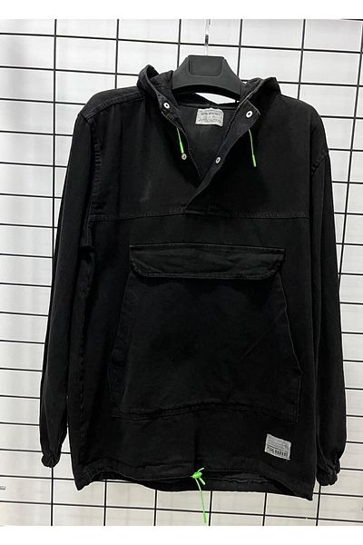 KUN SPORTSWEAR Удобно дънково яке тип кенгуру - стандартна кройка с връзки и качулка