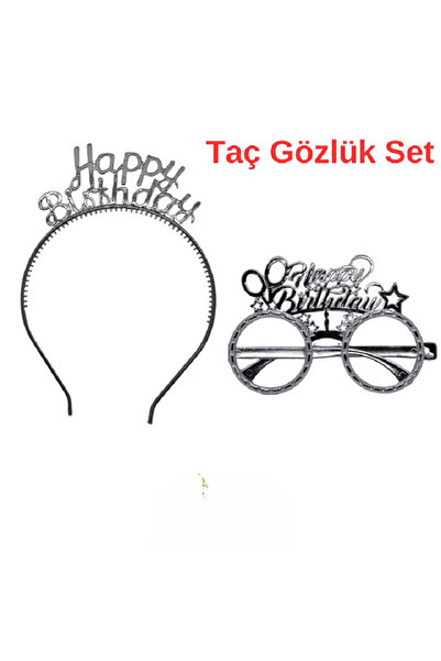 Genel Markalar Gümüş Happy Birthday Tac Gözlük Seti Happy Birthday Parti Akse...