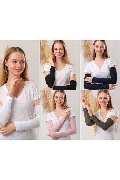 Melodi Scarf Hijab Sleeves Set of 5 Black White Navy Blue Powder Khaki Prayer Sleeves Sports Sleeves
