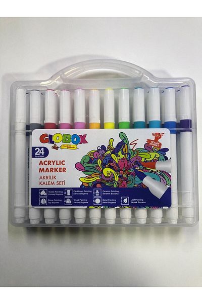 Globox 24 Colors Acrylic Pen Set - Brush Nib Plastic Box