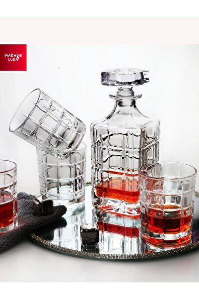 MADAME LUDA 7 Parça Viski Bardağı-Karaf Şişe Takımı(6 ADET 340 ML-VİSKİ BARDA...