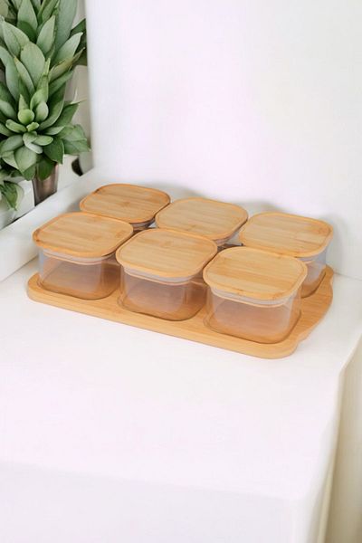 Sezka Life 6-Piece Bamboo Lid Glass Breakfast Set and Bamboo Base