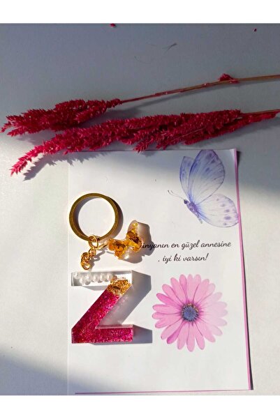 demirbasavm سلسلة مفاتيح إيبكسي مصنوعة يدويًا من حرف Z مخصصة لعيد الأم