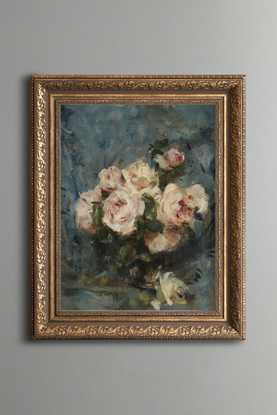 epiqart Vazoda Güllerle Natürmort - Vintage Desenli Çerçeve