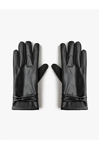 Koton Faux Leather Gloves with Belt Detail