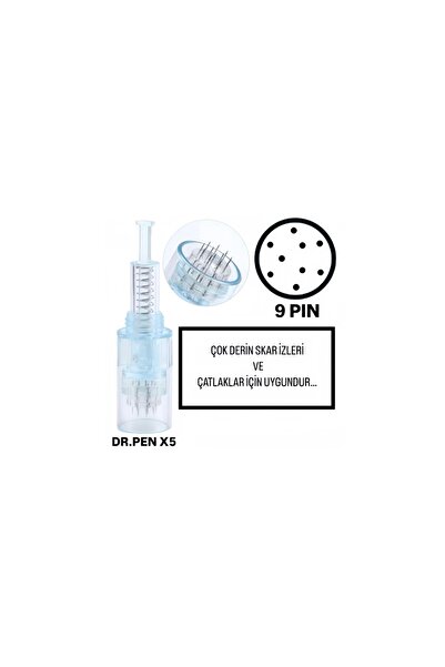 H RUN GLOBAL 5 Adet ( Dr.Pen X5 - 9 PIN ) Değiştirilebilir Kartuş Dermapen Uc...