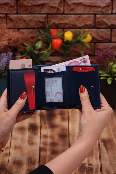 Ozka Leather Collection Ανδρικός μηχανισμός από συνθετικό δέρμα Navy Blue Vegan Leather Card Holder Portfolio - Rose Gift