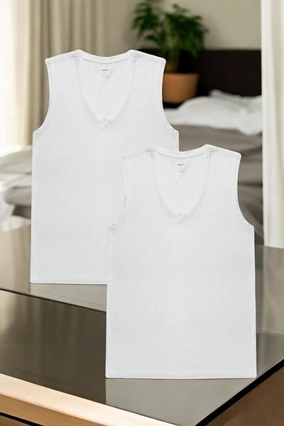 Eros Tricou bărbați din 2 piese cu decolteu în V - 100% bumbac, fără mâneci T1.TG01WV15e