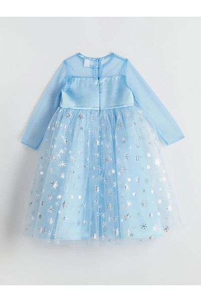 LC Waikiki LCW Kids Blue Crew Neck Κοριτσίστικο φόρεμα από τούλι δαντέλα