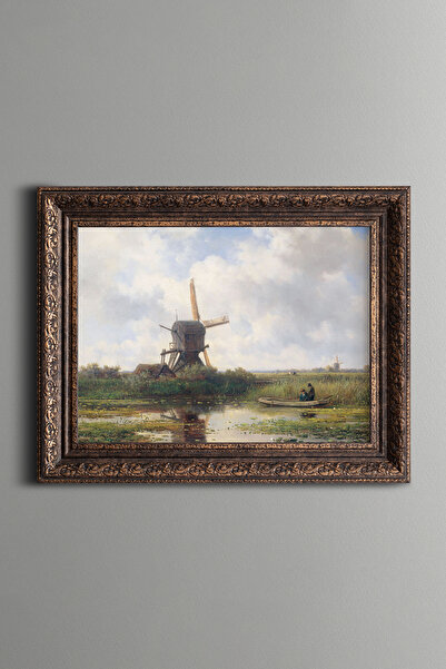 epiqart Yel Değirmeni Manzarası - Vintage Desenli Çerçeve