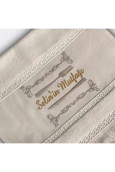 Atölye Müge İsimli Nakışlı Kadife Beyaz El Havlusu 30x50 Cm